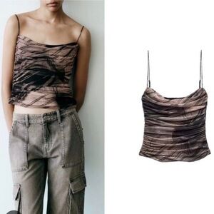 Zara Women's Camisole Top - Black and Brown Print